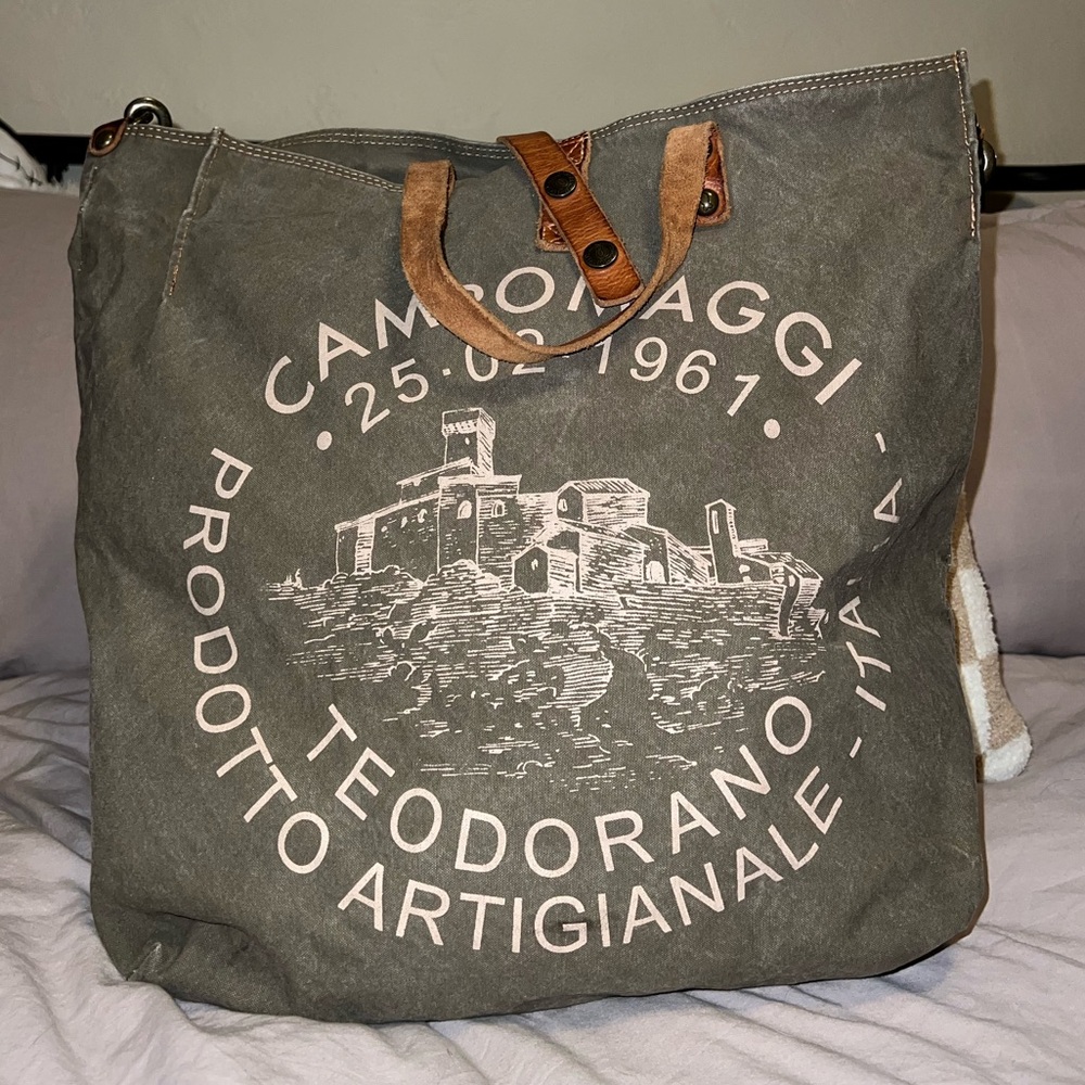 Campomaggi Genziana Canvas and Leather Shopper Tote